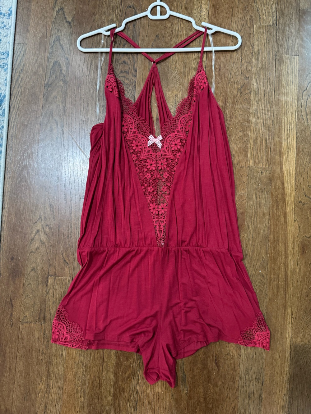 Victoria's Secret Burgundy Lace-Trim Romper